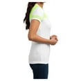 thumbnail image 3 of Womens Juniors Varsity Cotton/Polyester V-Neck Tee White/ Neon Lime 3X-Large, 3 of 6