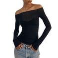 thumbnail image 2 of Women Y2k Flared Long Sleeve Off-shoulder Crop Tops See-through Mesh T-shirt Aesthetic Streetwear, 2 of 5