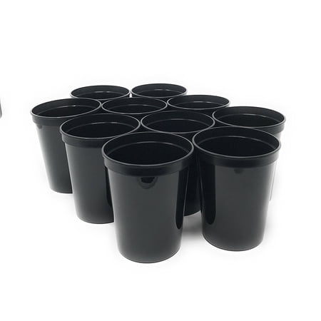 CSBD 10 Pack Black Blank 16 oz Plastic Stadium Cups Bulk - Reusable or Disposable
