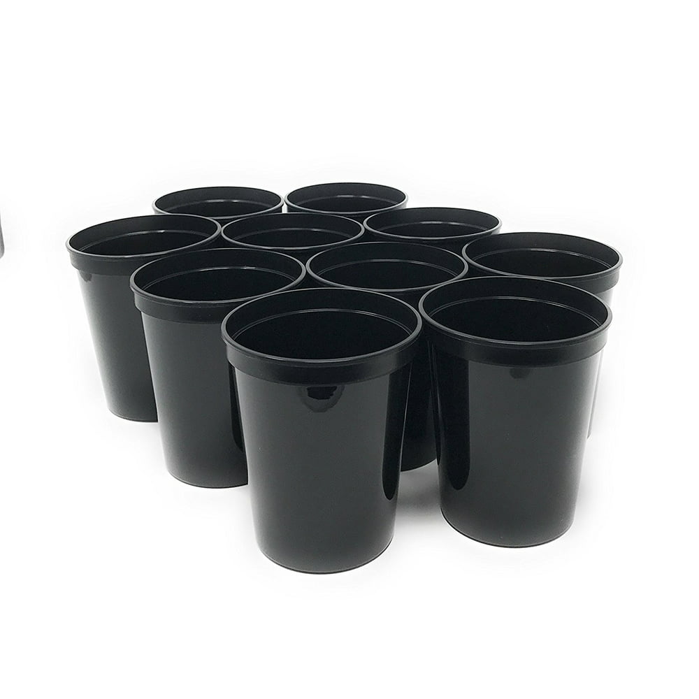 CSBD 10 Pack Black Blank 16 oz Plastic Stadium Cups Bulk