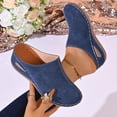 thumbnail image 2 of HomeDM Clogs for Women Low Wedge Round Closed Toe Sandals Summer Comfort Slip-On Mules, Blue Size 6.5, 2 of 6