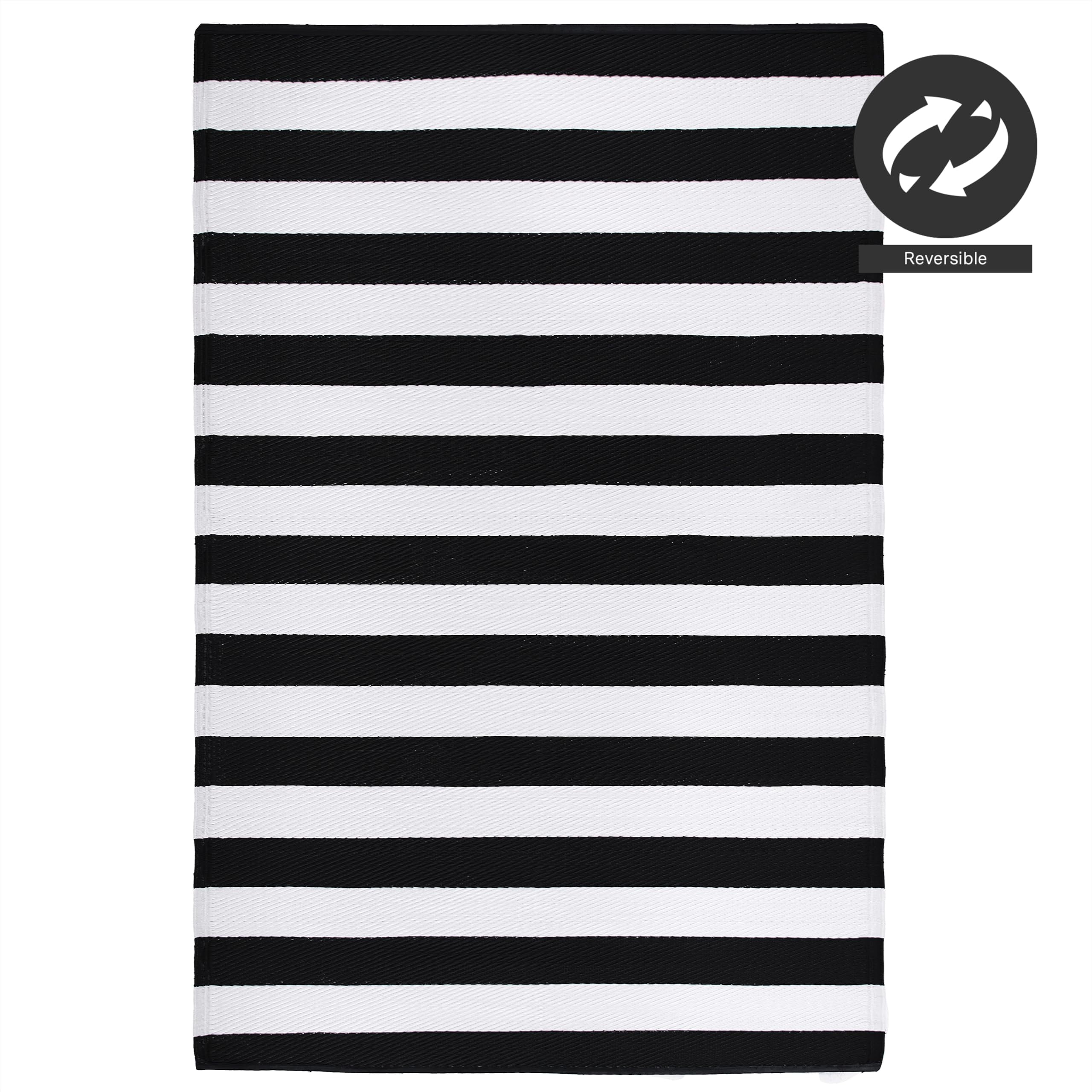 FH Home Outdoor Rug - Waterproof, Fade Resistant, Reversible - Premium Recycled Plastic - Striped - Porch, Deck, Balcony, Mudroom, Laundry Room, Patio - Brittany Stripe - Black & White - 3 x 5 ft