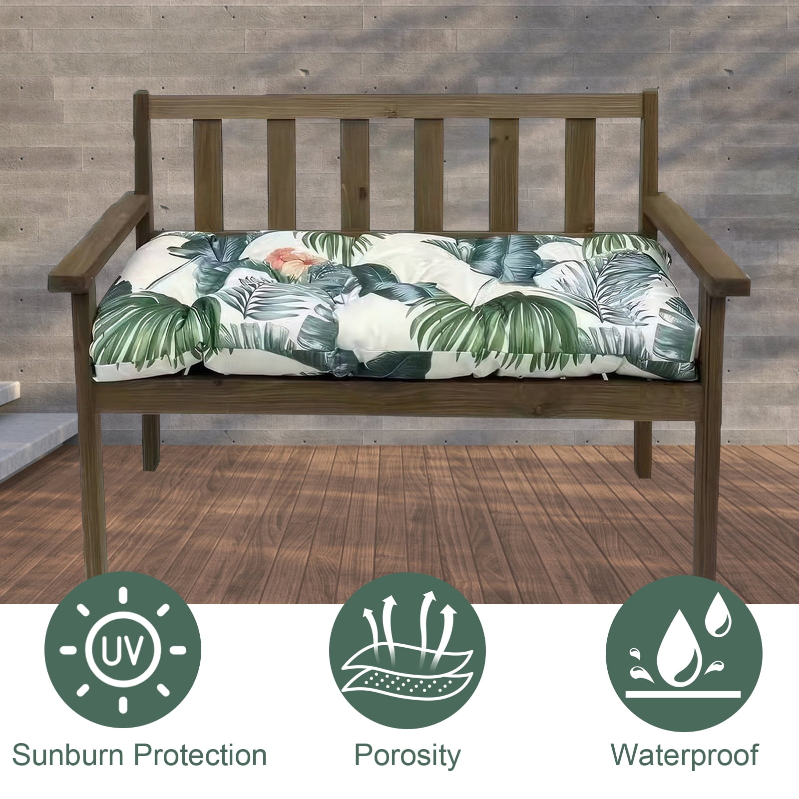 Eurhowing Thick Outdoor Bench Cushion, 52"x20"x4" Waterproof Fade-Resistant Porch Swing Cushions with Ties, High-Density Patio Garden Furniture Cushion, Hawaiian
