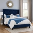 thumbnail image 4 of Hiu Queen Size Bed-Wingback Headboard-Navy Blue Velvet Like Upholstery, 4 of 7