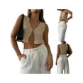 thumbnail image 5 of Nituyy Womens Vintage Knittd Tank Vest Crop Top Sleeveless V-Neck Open Front Button Crochet Knit Vests Tops, 5 of 6