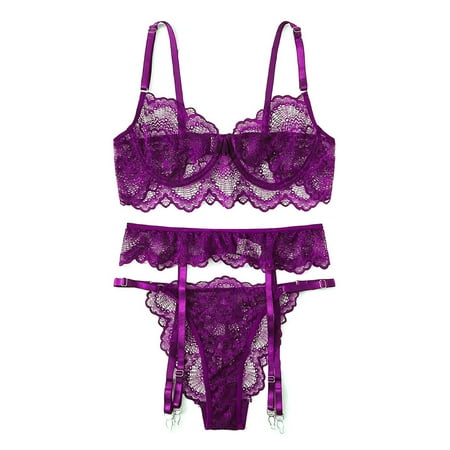 

Nananla Female Underwear 2Pcs Sets Lace Pure Color Sexy Lingerie Sets Garter Belts Bra & Briefs Panties Sets