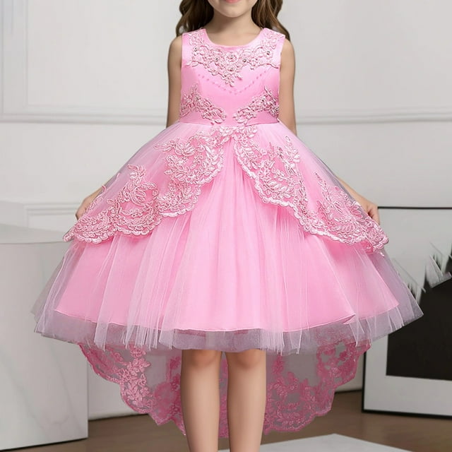 WEAIXIMIUNG Robes pour Filles Taille 5 Blanc Robe pour Enfants Couleur Unie Dentelle Sans Manches Longueur Genou Robe de Mariage Robe 130