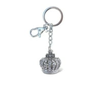AQUA79 Aqua 79 Sparkly Crown Keychain Charm - Silver 3D Rhinestone Keychain for Women and Men, Metal Alloy Crystal Keychain, Fashionable Keychain Accessory, Bling Keychain for Your Crystal Pouch - 1.6 inch