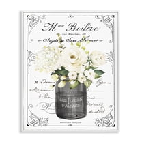 Vintage Parisian Bathroom Floral Bouquet White Flowers White Framed Giclee Art, 24 x 30, Made In USA