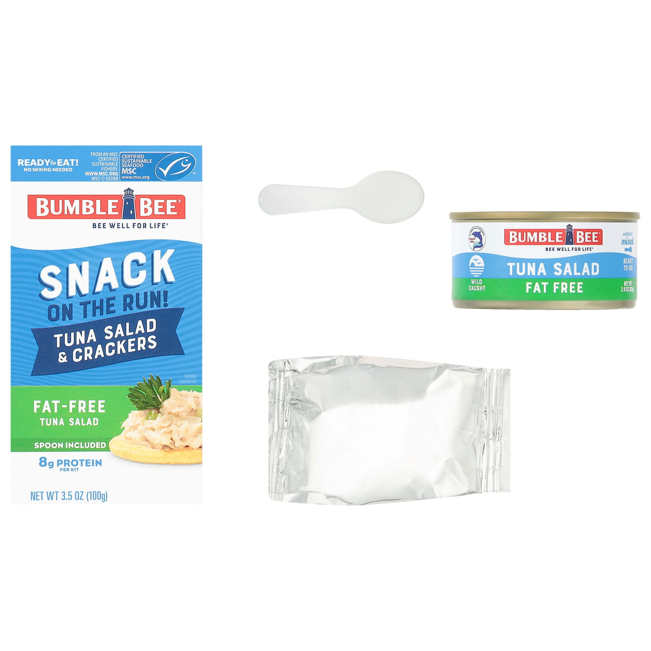 (3 pack) Bumble Bee Snack on The Run Fat Free Tuna Salad with Crackers Kit, 8g Protein Per Serving, Ready to Eat, Spoon Included, Shelf Stable Box, 3.5 oz