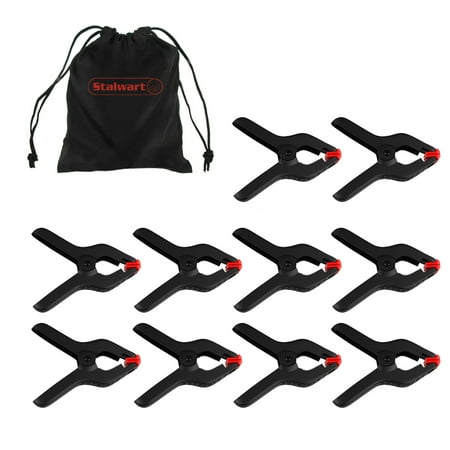 Spring Clamps Black Spring Clamp – 4.75 Inch Nylon Plastic Grip with Rotating Jaw Pads and Storage Bag for Woodworking, Metal, Photography by Stalwart (Set of 10) ()