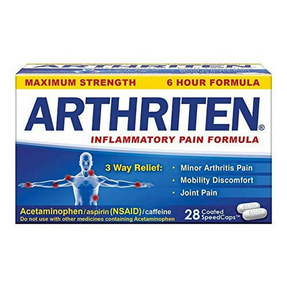Arthriten Inflammatory Pain Formula Caplets with 3 Active Ingredients: Aspirin, Acetaminophen & Caffeine, White, 28 Count (Pack of 1)