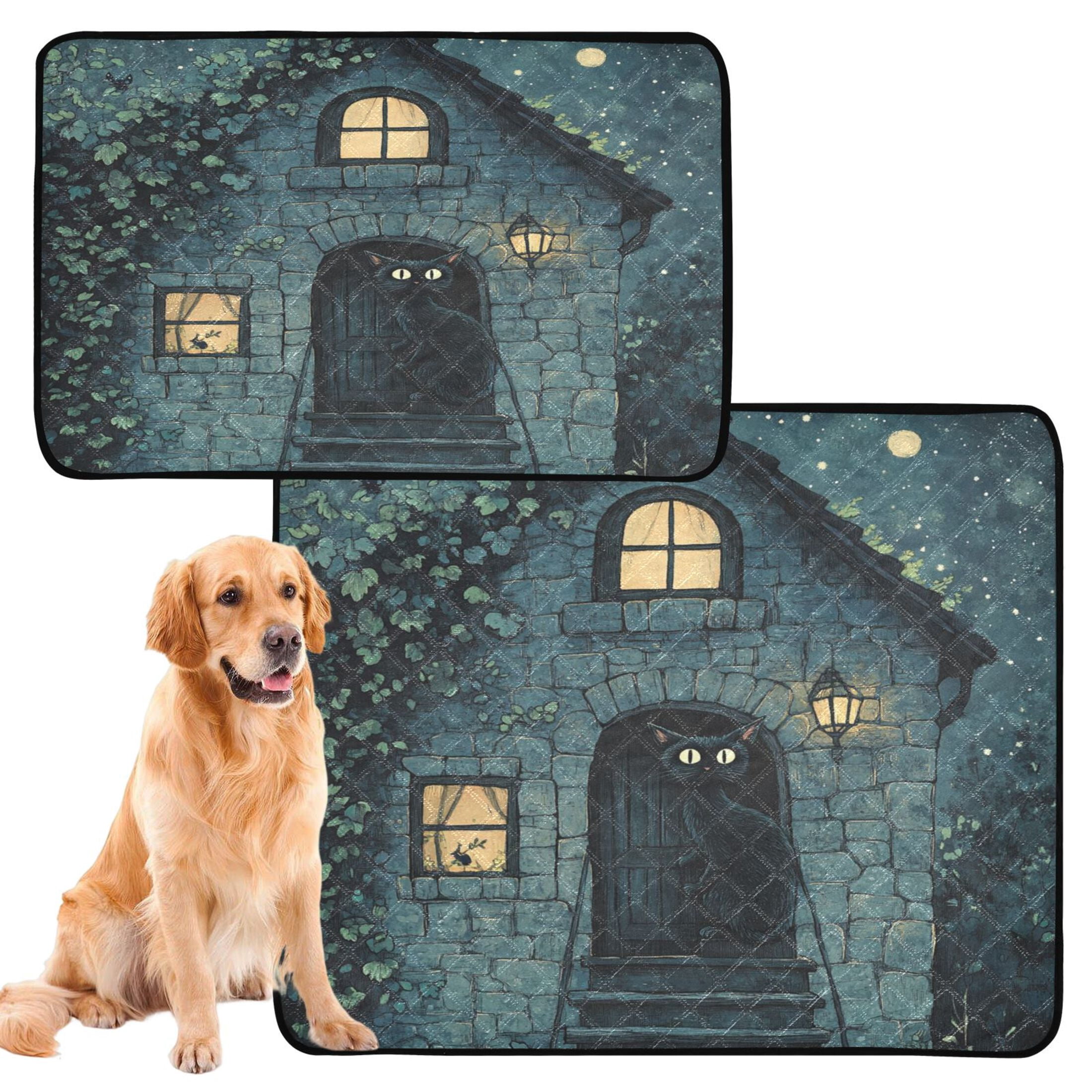 Qxltty Black Cat Night Scene Cat litter Pads Pet Set of 3 Diaper Mats Center Anti-leakage Layer Absorbent Soft and Comfortable
