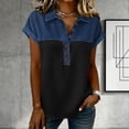 thumbnail image 2 of Nestiefly Denim Shirts for Women Button Up V Neck Lapel Collar Casual Short Sleeve Fashion Patchwork Western Blouses 2026 Dark Gray 2XL, 2 of 5