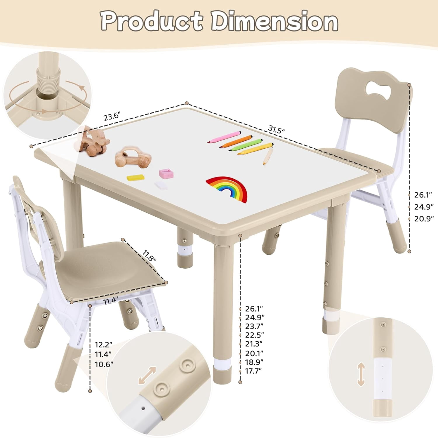 Toddler Table and Chair Set, Height Adjustable-Upgrade Kids Desk and 2 Chairs for Ages 3-8, Children's Multi-Activity Table with Graffiti Desktop and Marble Pattern for Home/Daycare/Classroom