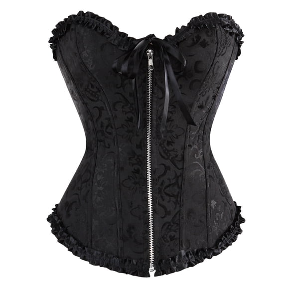 Corsets for Women Bustier Top Zipper Front Classic Floral Plus Size Black 6XL