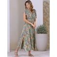 thumbnail image 2 of DARING DIVA Floral V Neck Shirred Elastic Waist Split Flowy Long Dress S Multicolor, 2 of 6