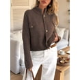 thumbnail image 6 of Cardigan for Women Trendy Button Up Sweater Jackets Mock Neck Long Sleeve Loose Fit Chunky Knit Outwear Coats Brown S, 6 of 8