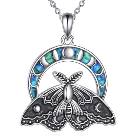 YAFEINI Moth Necklace Sterling Silver Luna Moth Moonstone Pendant Necklaces Witchy Vintage Goth Jewelry Christmas Gifts for Women