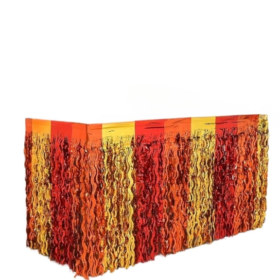 Red Orange Gold Wavy Table Skirts Metallic Tinsel Foil Fringe for Party Decoration 2 Pack