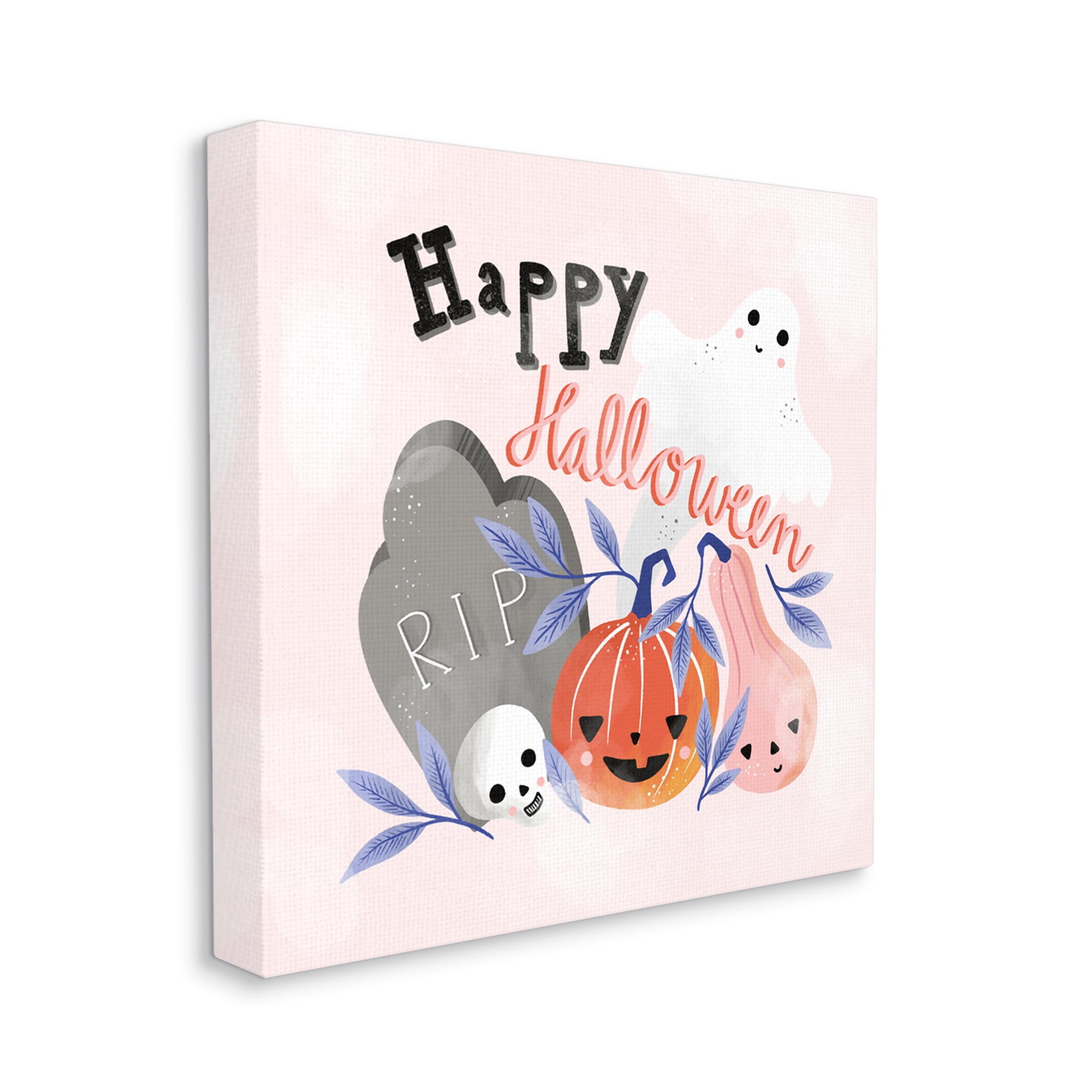 Stupell Industries Happy Halloween Typography Whimsical Haunted Faces Motifs Graphic Art Gallery Wrapped Canvas Print Wall Art, Design by Dominika Godette
