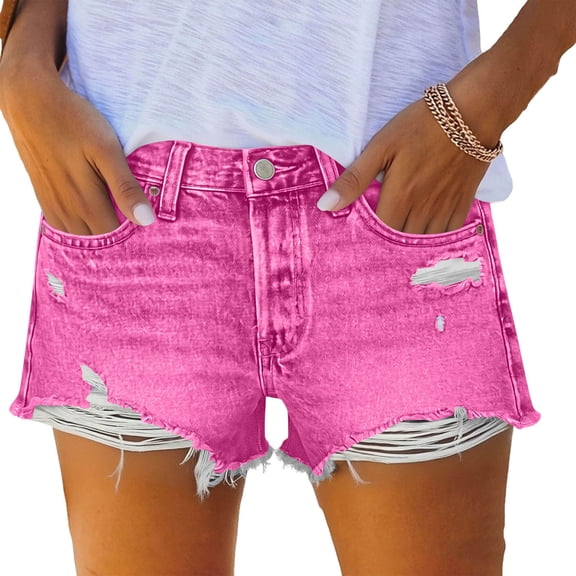 cocolona Womens Summer Casual Ripped Fringed Jean Shorts Button Zipper Waist Wide Leg Mini Denim Shorts with Pockets