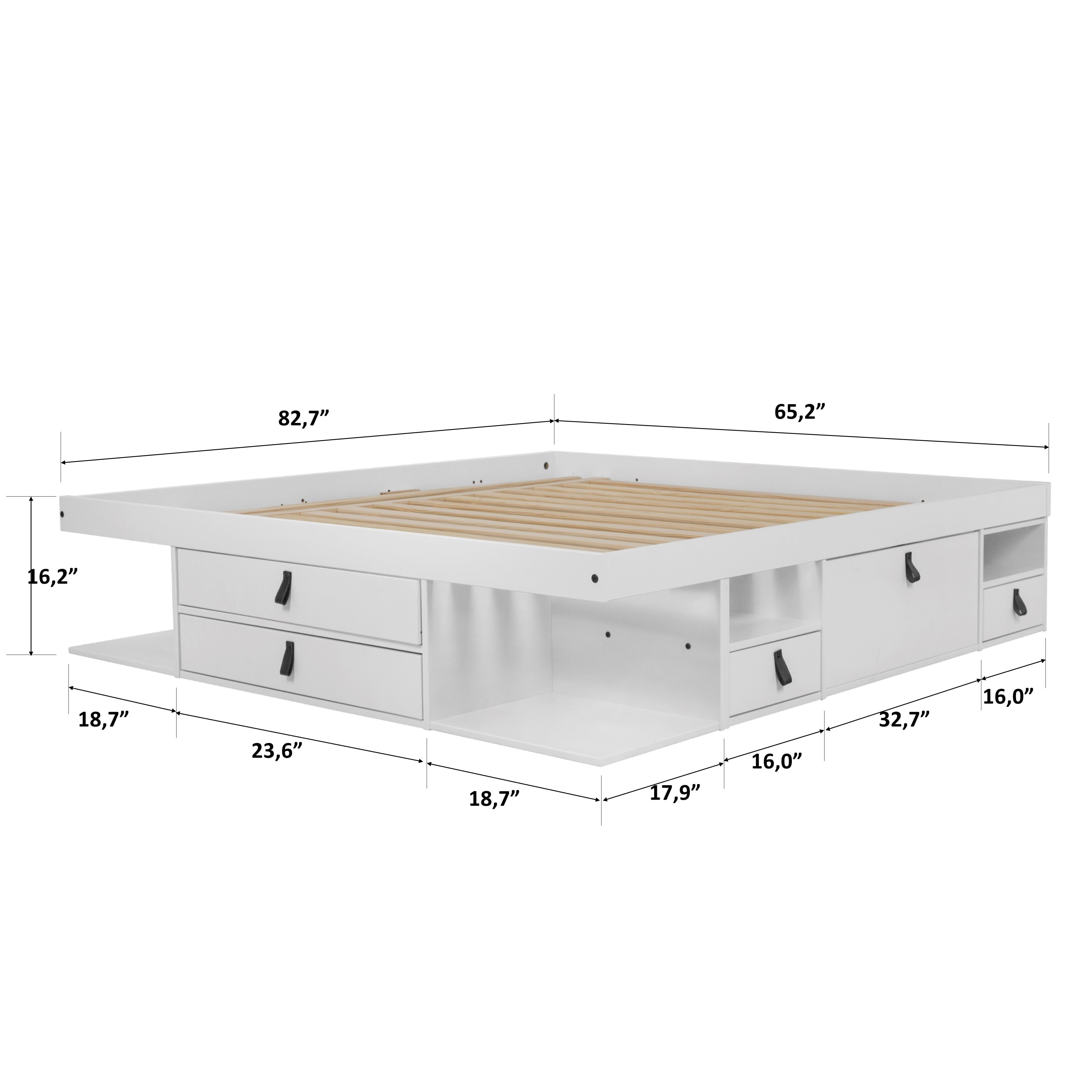 Memomad Bali Queen Size Storage Platform Bed with Drawers, White