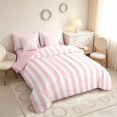 thumbnail image 2 of Manfei Geometric Stripe Full Size Bedding Sets,Contemporary Minimalist Full Size Bed in a Bag, Pink White, Pink Reversible 7pcs, 2 of 6