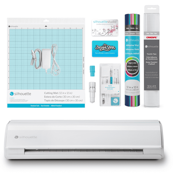 Silhouette Cameo 5 Cutting Machine (White) Basic Bundle with Tools, Transfer Tape, Mats, Designs & Software