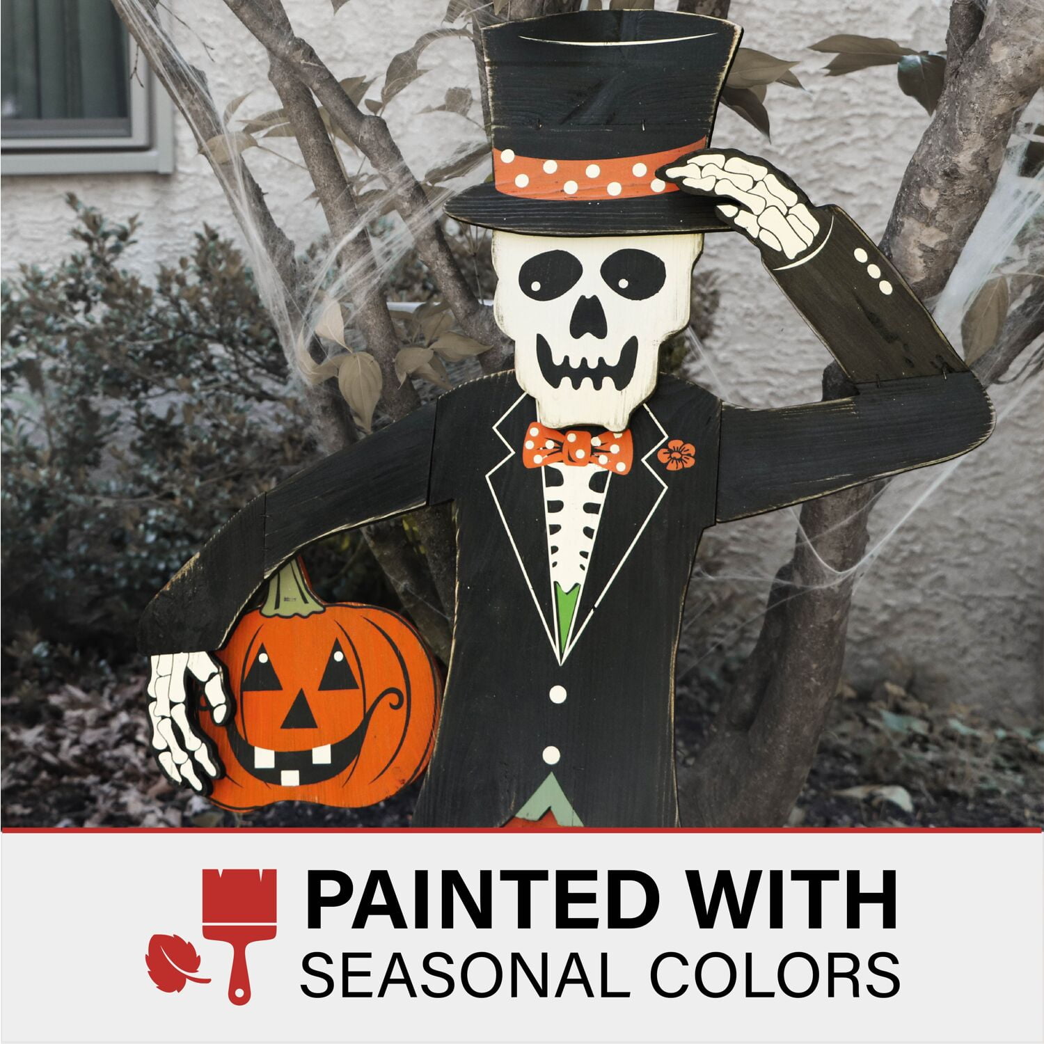 Haunted Hill Farm 3.8 ft Skeleton Wooden Halloween Sign, HHWOODSKL-0BL