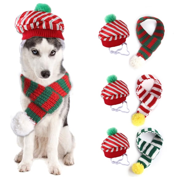 SPRING PARK Pet Hat, Stripes Pattern Dog Cat Handmade Knitted Fabric Cap, Grooming Accessories Apparels Puppy Teddy for Christmas