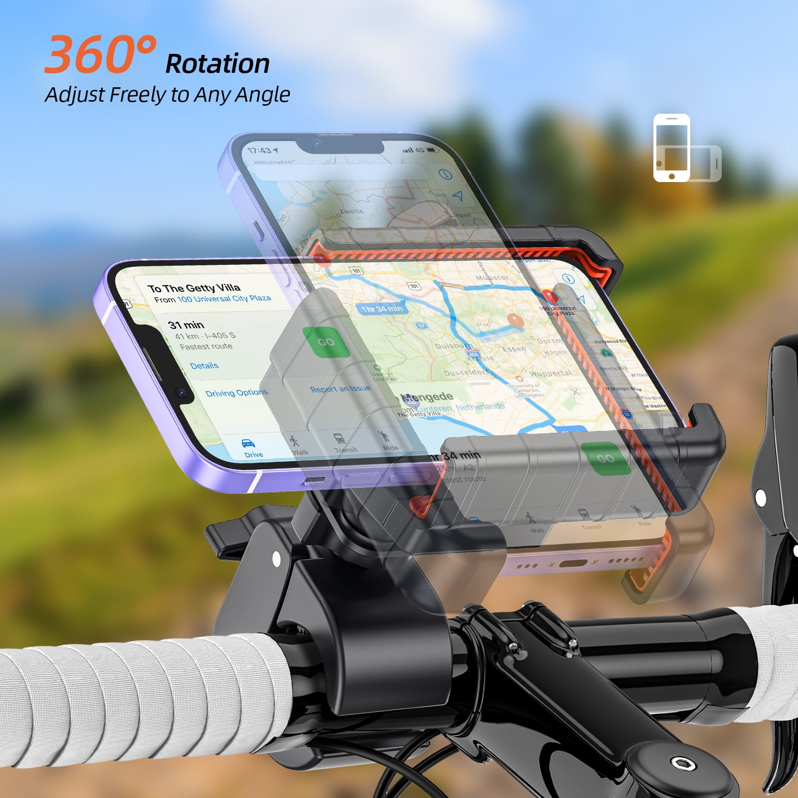 Marsrider 3rd-Gen Anti Vibration Motorcycle Phone Mount Bike Phone Holder, E-Bike Handlebar Cell Phone Holder with Secure Lock, Electric Scooter Phone Holder for Bicycle Stroller Fit 4.7-7'' Phone