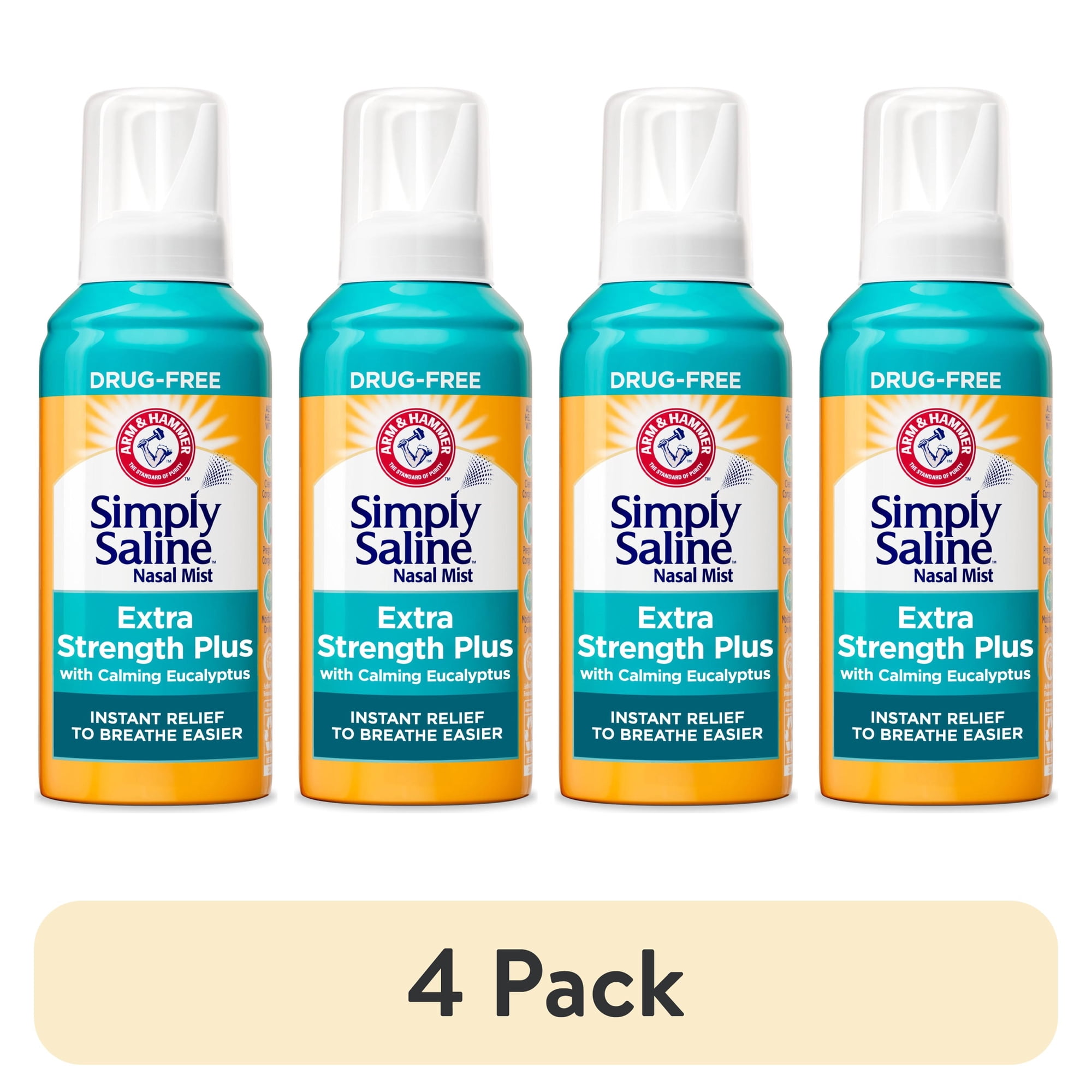 (4 pack) ARM & HAMMER Simply Saline Extra Strength Plus Eucalyptus Nasal Spray for Severe Congestion, 4.6 oz