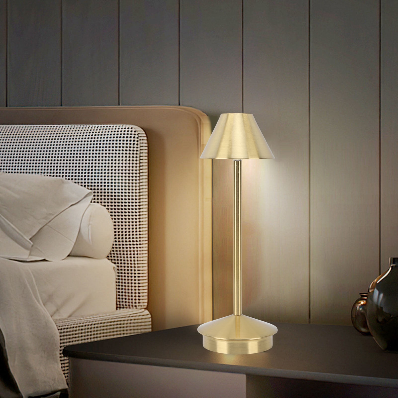BIMZUC Cordless Table Lamp Modern Iron Art Portable LED Desk Lamp with 3 Color Touch Control 2000mAh Battery Stepless Dimming Gold