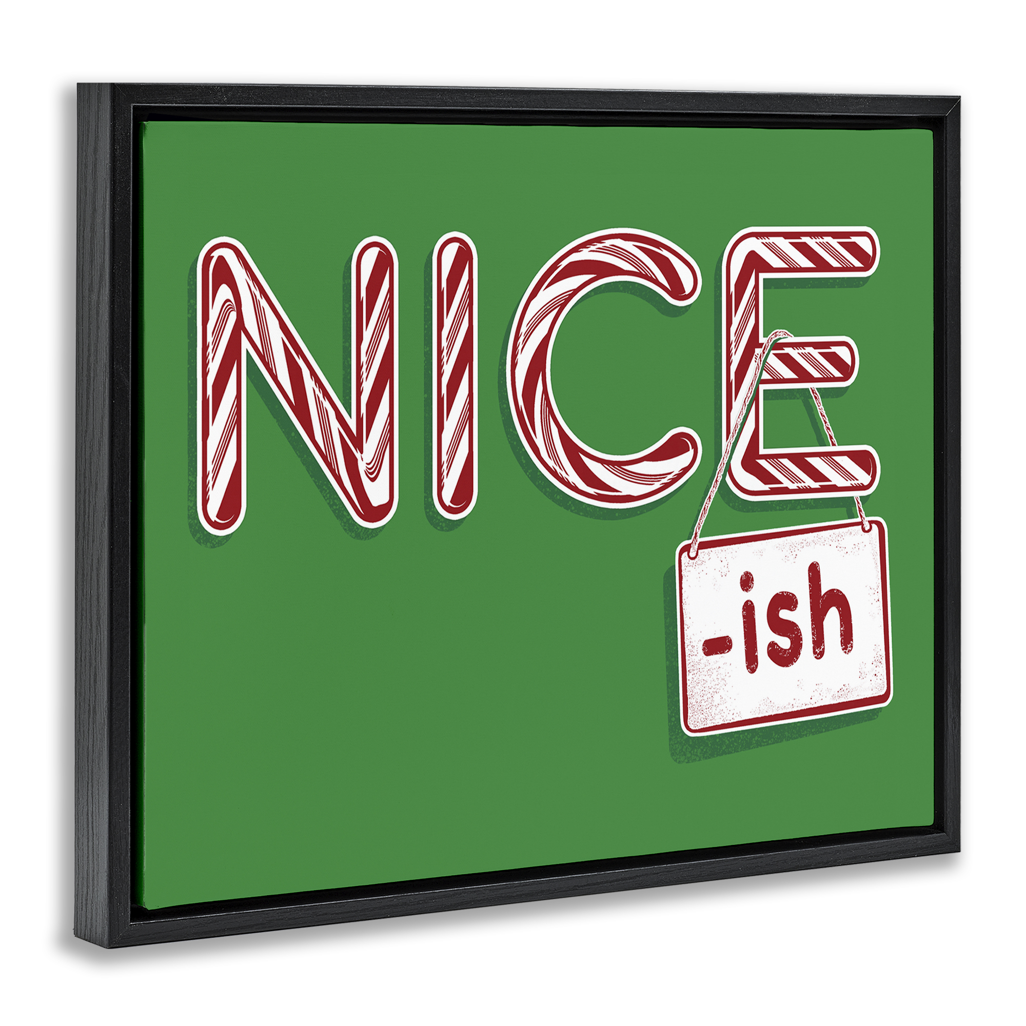 Stupell Industries Nice-Ish Holiday Humor Holiday Painting Black Floater Framed Canvas Art Prints Wall Art, 21 x 17