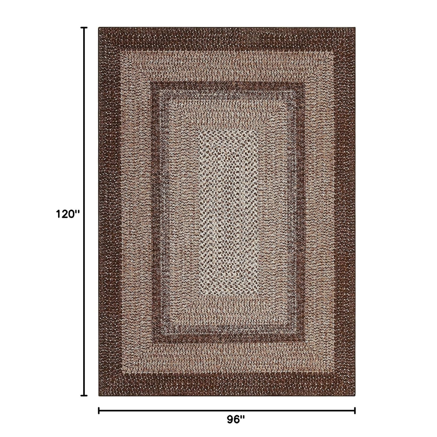 8' x 10' Brown Washable Non-Slip Boho Area Rug for Living Room