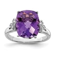 thumbnail image 4 of 925 Sterling Silver Rhodium-plated Checker-Cut Amethyst and Diamond Ring Size 7, 4 of 5