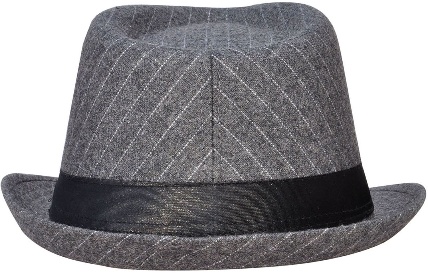 Short Brim Teardrop Crown Pinstriped Fedora Hat 3074_Grey 