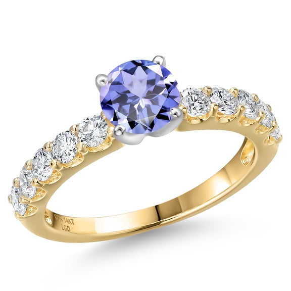 Gem Stone King 14K Two Tone Gold Blue Tanzanite and Lab Grown Diamond Engagement Ring for Women | 1.11 Cttw | Round 5MM | Gemstone December Birthstone | Size 8