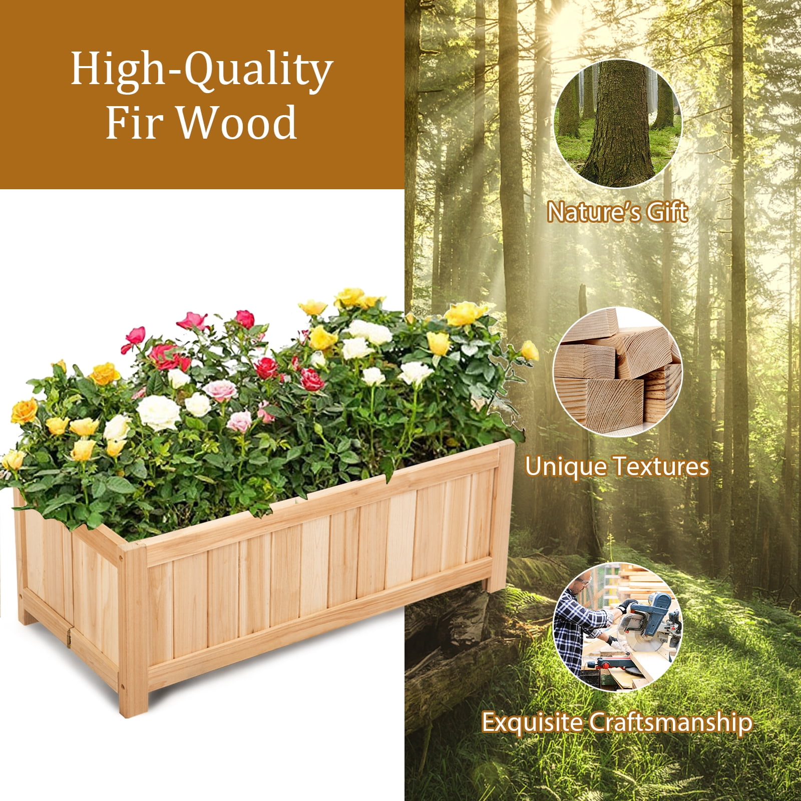 Patiojoy Outdoor Wood Planter Raised Garden Bed Elevated Planter Box Kit for Backyard Patio