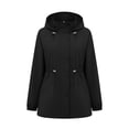 thumbnail image 5 of Womens Rain Jacket with Hood Softshell Warm Windbreaker Lightweight Drawstring Trench Raincoat Travel Outdoor Jackets with Pockets Black S, 5 of 5
