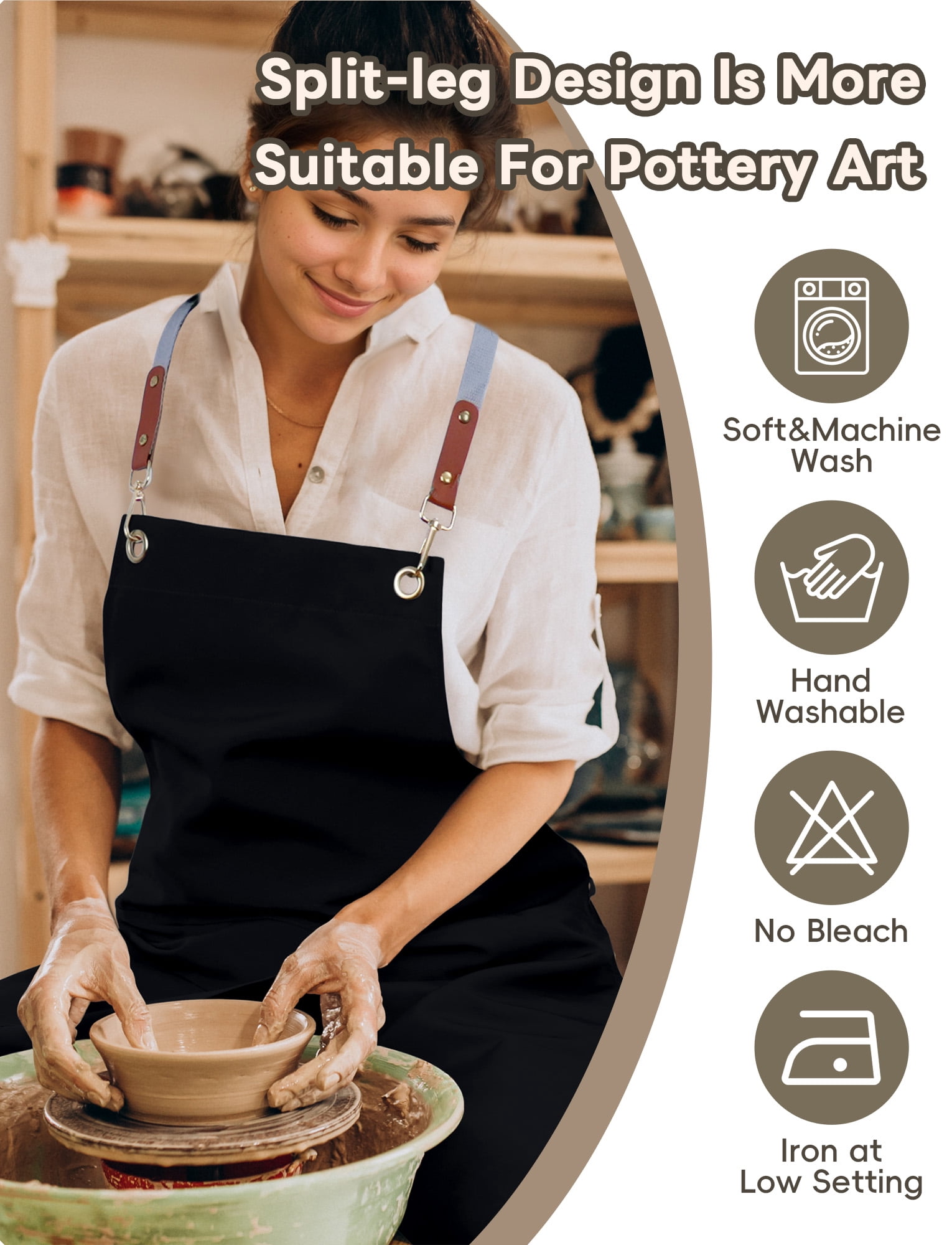 HonorHut Canvas Chef Apron Split Leg Apron with Multi Pocket Cross Back Adjustable Strap Work Apron for Kitchen Cooking Baking Grilling Black
