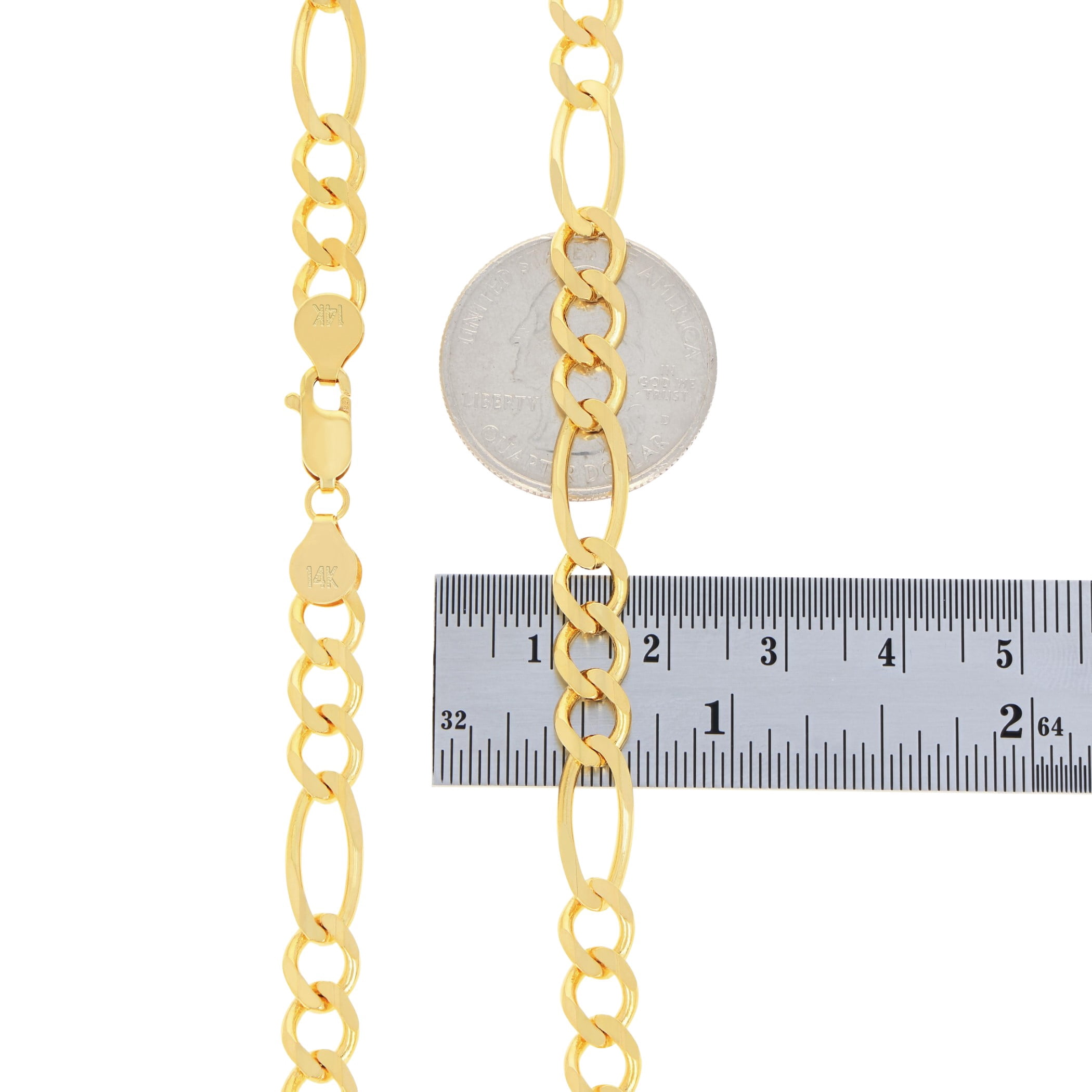 Nuragold 14k Real Yellow Gold Solid Figaro Link 6.5mm Chain Necklace (18"-30") Italian Jewelry for Men