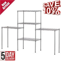 Kitchen Shelf, Metal Shelves, 5-Tier Wire Shelving Unit with 8 Hooks, Narrow Storage Rack with PP Shelf Liners, Height-Adjustable, for Bathroom, Pantry