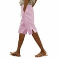 thumbnail image 3 of UVEASISHA Bermuda Shorts for Women Knee Length Cotton Linen Capris Summer 2025 Lightweight Straight Leg Beach Shorts with Pockets Pink M, 3 of 8