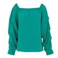 thumbnail image 4 of Bovemsi Women Casual Off Shoulder Long Sleeve Solid Loose T Shirt Blouses Tops, Green Summer Women's Long Sleeve T-Shirts, M, 4 of 4