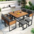 thumbnail image 3 of Harper & Bright Designs 9 Pieces Outdoor Patio Dining Set with Square Table, Space Saving Wood and Metal Frame Outdoor Furniture Dining Set with 4 Chairs & 4 Ottomans for Backyard Garden, Gray, 3 of 12