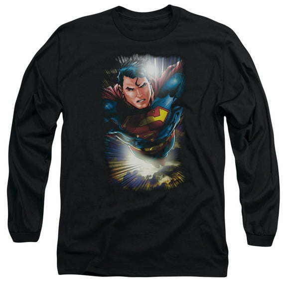 Superman In The Sky Long Sleeve Adult 18/1 T-Shirt Black
