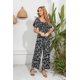 thumbnail image 2 of Love Welove moda mujer Floral manga corta cintura alta pantalones de pierna ancha Casual suelto recogido mono negro LeafX de talla grande, 2 of 5