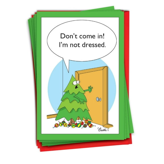 NobleWorks, Undressed Tree - 12 Funny Christmas Cards Boxed - Bulk Set, C10742XSG-B12x1